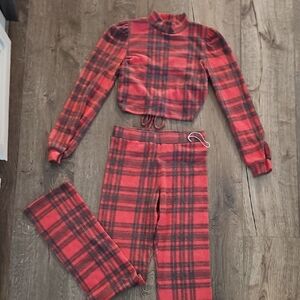 Red and Black Plaid Two-Piece Set